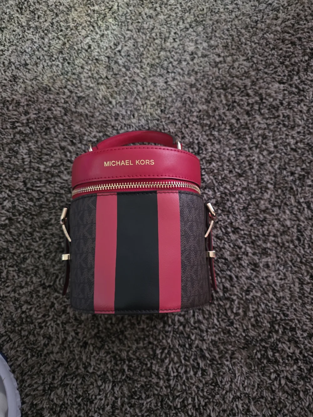 Michael Kors Red and Black Round Mini Top-Handle Bag - Picture 2 of 3